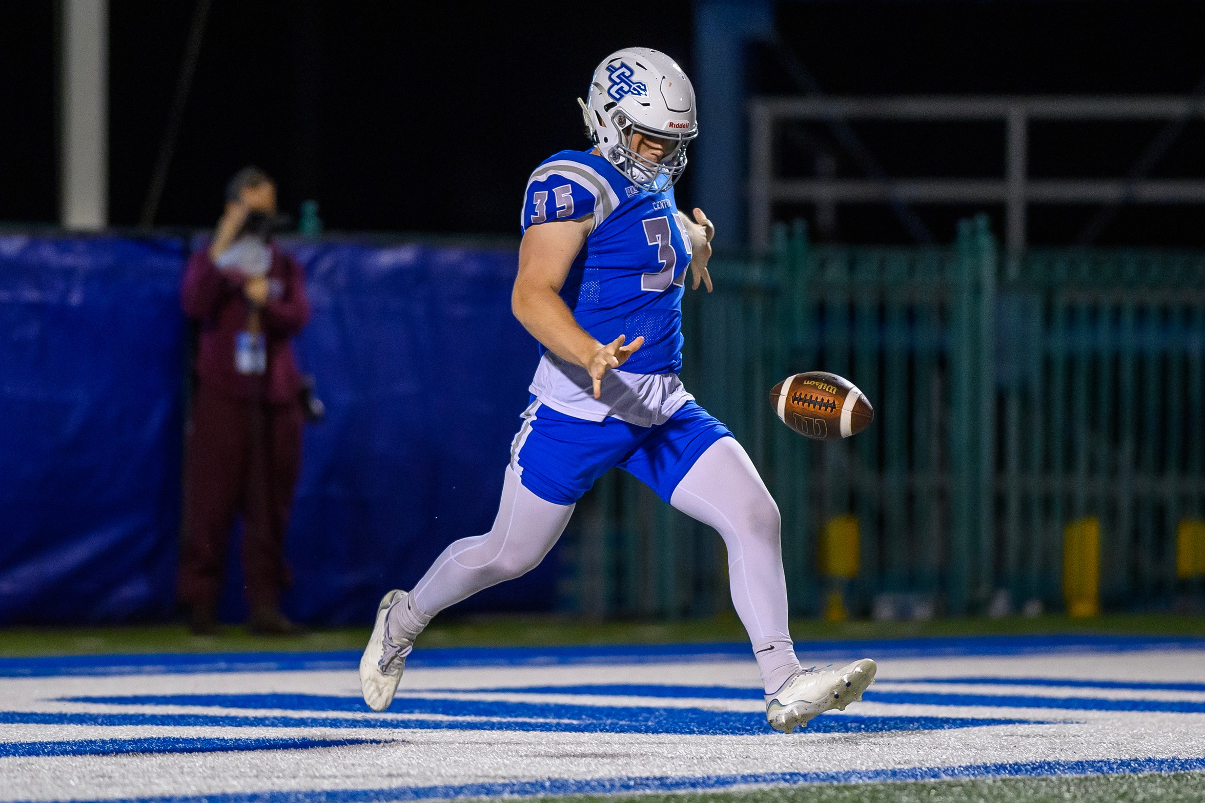 Aidan Clark averaged 50.8 yards per punt on Saturday at #22 Dartmouth to earn NEC Special Teams Player of the Week honors for the second time. (Photo: Steve McLaughlin)