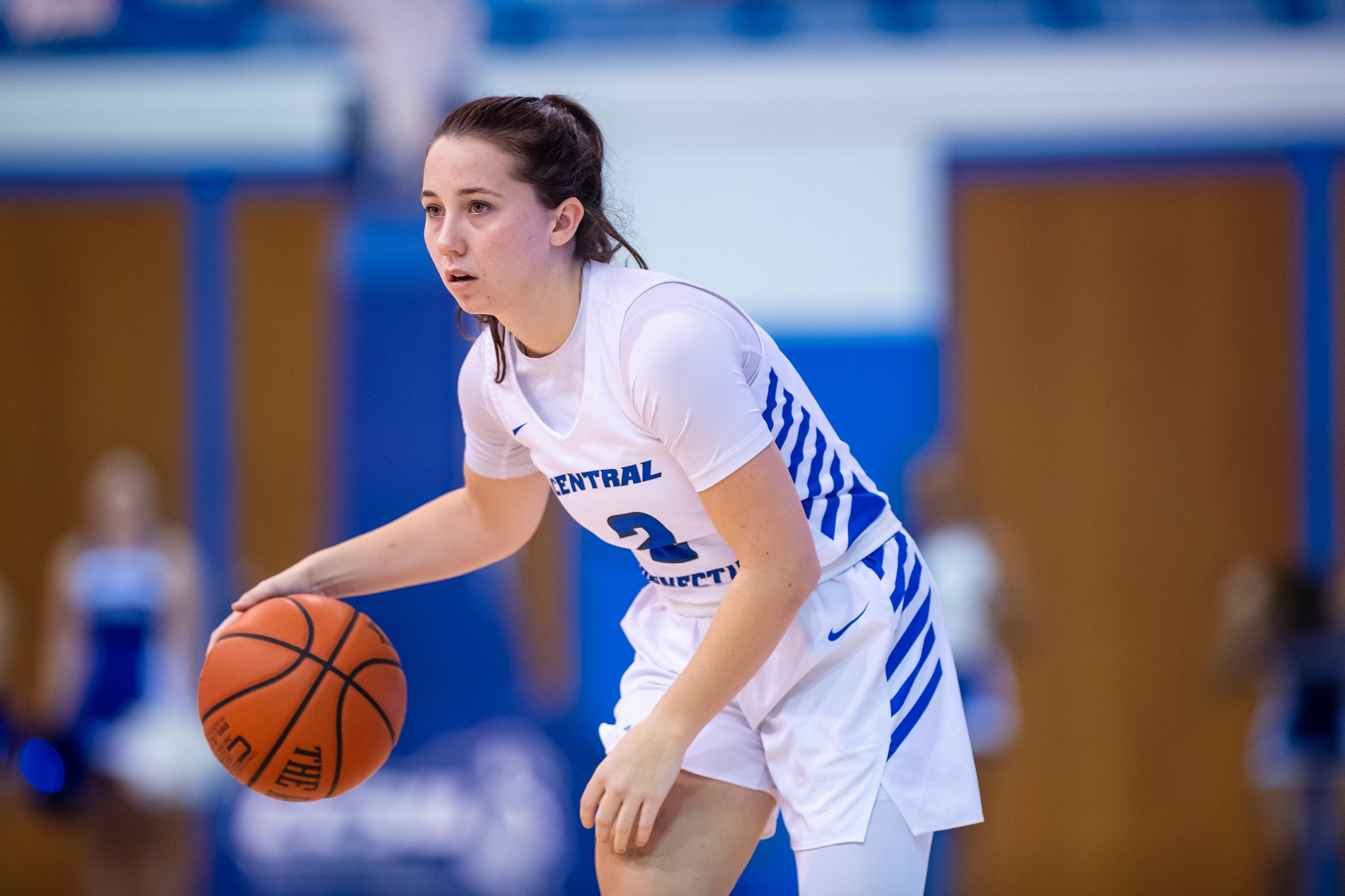 Belle Lanpher recorded 17 points and 11 rebounds, a career-high, at Sacred Heart on February 25. (Photo: Steve McLaughlin)