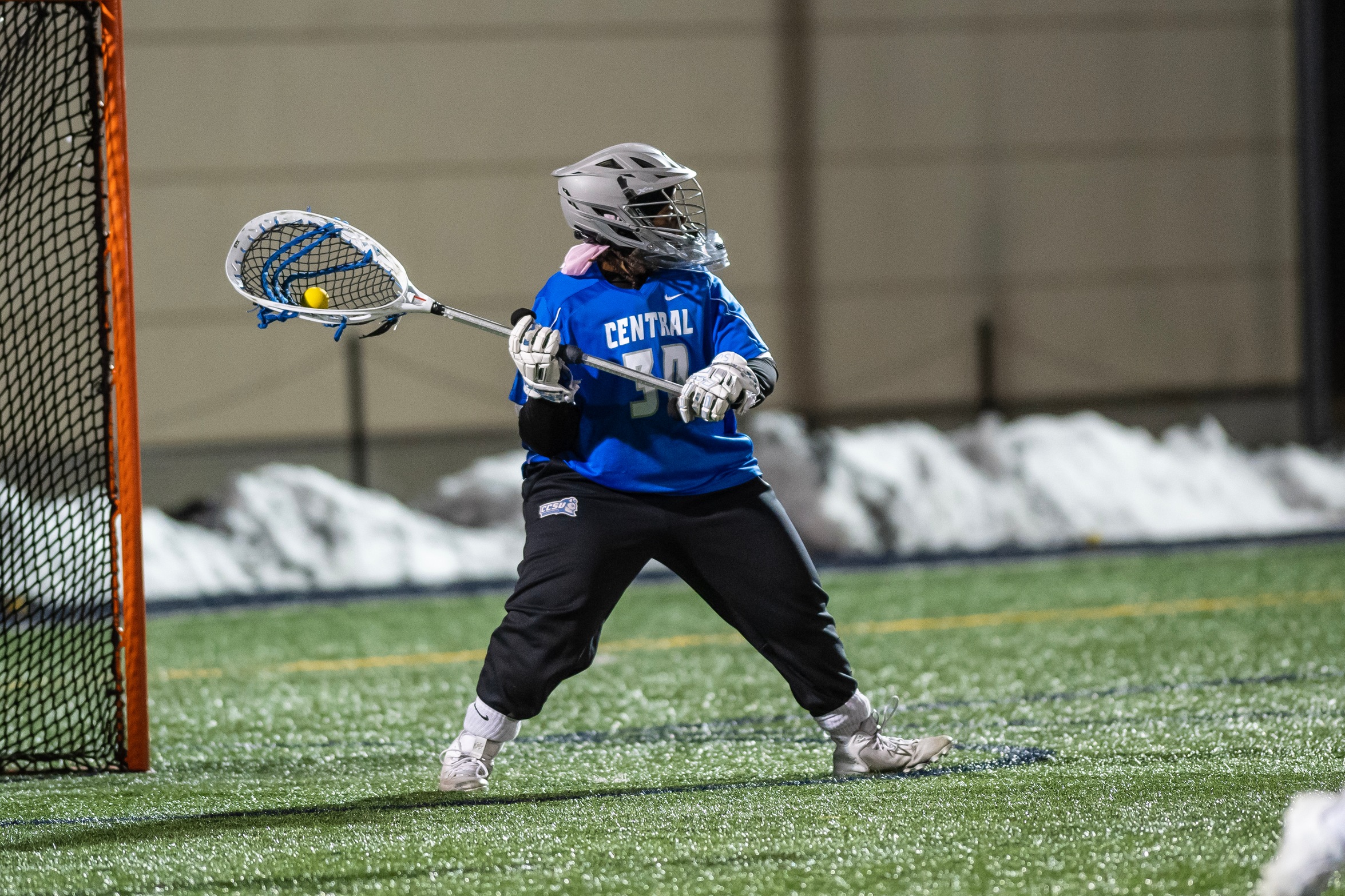 Kya Risher made a career-high 22 saves, the most in a game in the NCAA this season, at Lafayette Wednesday night. (Photo: Steve McLaughlin)